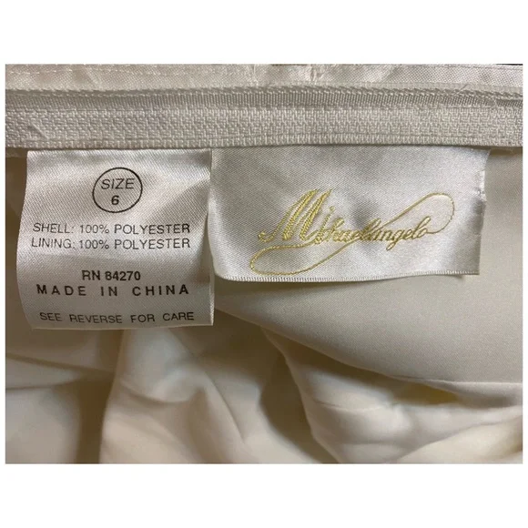 Michelangelo Satin Ivory Wedding Gown Dress With Pearls & Beading Size 6 - Picture 14 of 16